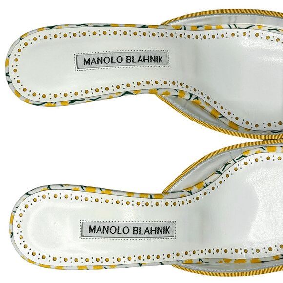 Manolo Blahnik Printed Buckle Mules Maysale EU 38 Floral Cotton Slip On Heels - Picture 7 of 10
